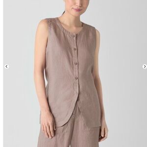 Eileen Fisher Sleeveless Button-Down Top - Brown